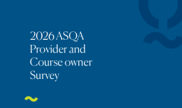 Navy plain graphic with white text that reads '2026 ASQA Provider and Course owner survey'